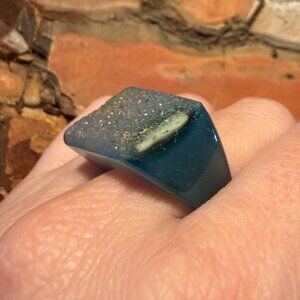 Natural Blue Geode Druzy Stone Chunky Ring 8.5